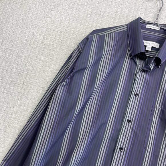 Joseph & Feiss Dress Shirt Men L Retro Purple Striped Classic Preppy Non-Iron - Picture 3 of 16